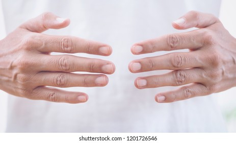 Close Up Horizontal Image Of Distance Healing Hands Of Therapist At Reiki Healing Treatment. Alternative Therapy Concept