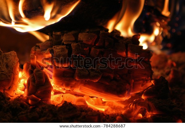 Close Hot Coals Burning Wood Stove Stock Photo Edit Now 784288687