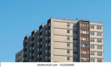 Close up of a housing commission, or public housing, building in Melbourne, Australia. The government built this apartments to provide low income families with low rent housing.