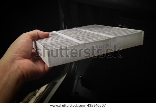 Close up of how to change Car Air Filter\
repair of dirty dust, About Part Car\
engine
