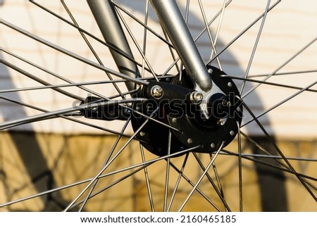 close up hub and spokes of old vintage bicycle, fixed gear bike