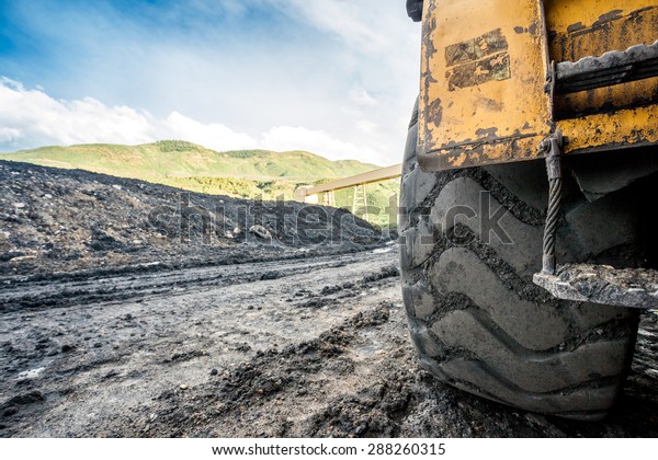 Close up of huge
coal mining machines'
tires
