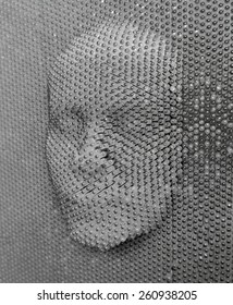 Close Up Of Human Face Concept Made From Pin Board Toy