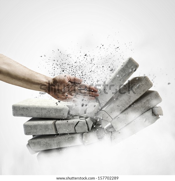 Close Human Hand Breaking Bricks Stock Photo Edit Now