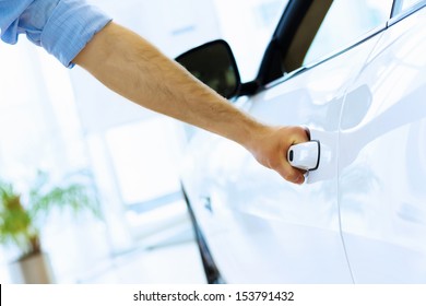 Close Up Human Hand Opening Car Door