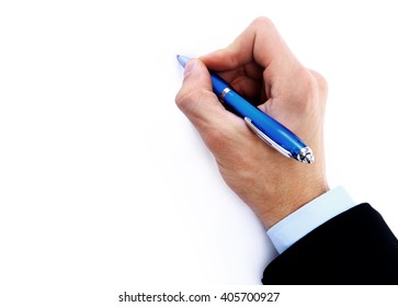 Close up of human hand with pen