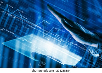 Close up of human hands using virtual panel