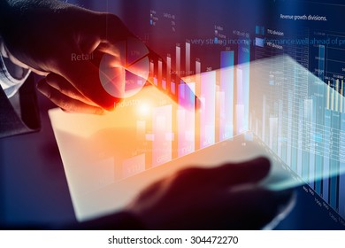 Close up of human hands using virtual panel