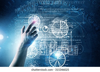 Close up of human hands using virtual panel