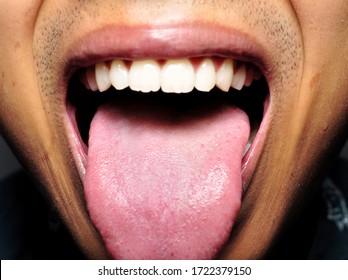 Close up of human teeth, gum, throat, tongue, and lip. Concept of dental healthcare