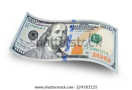 Close up hundred dollar banknote on white background 