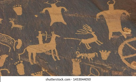 Close Up Of A Hunting Scene At Newspaper Rock In Utah