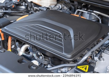 Close up of hybrid car engine