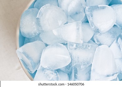 Close Up Of Ice Cubes In A Blue Bowl