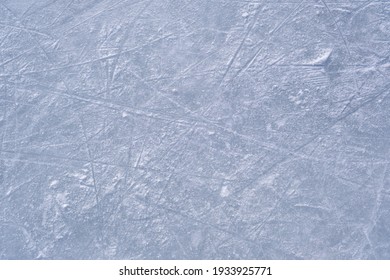 Close up of ice texture on outdoor natural rink in Montreal, Canada