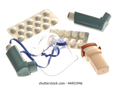 Close Up Image Asthma Treatment Medicine. White Background Studio Picture.