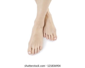 Close Up Image Of Bare Feet Against White Background