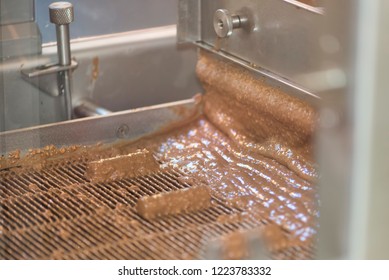 Close Up Image Of A Chocolate Production Line In Switzerland