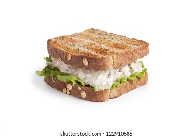 Close Up Image Of Delicious Egg Salad Sandwich Against White Background