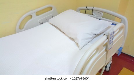 Close Up Image Of Empty Hospital Bed. 