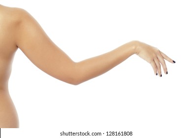 Close Up Image Of Female Arm Against White Background