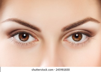 Close up image of female brown eyes