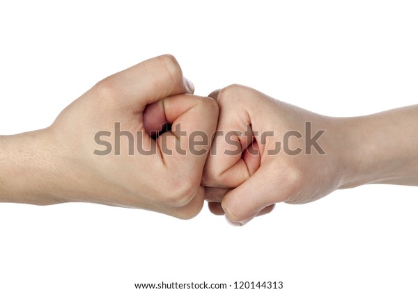 Close Image Fist Bump Against White Stock Photo Edit Now 120144313