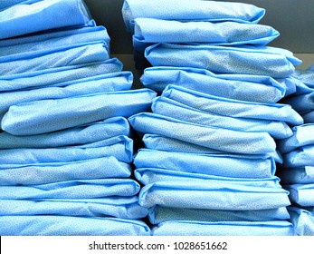 Close Up Image Of Hospital Blue Linens.