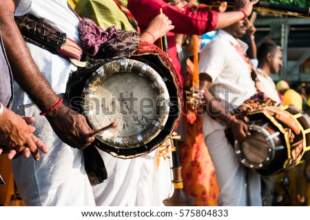 Close up image of Indian tradtional music instrument during Thaipusam Festival at Batu Caves, Malaysia.