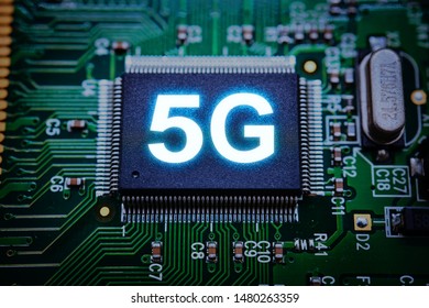 Close up image of Microchip on computer circuit.