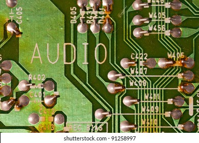 Close up image of an old, dirty and rusty circuit board
