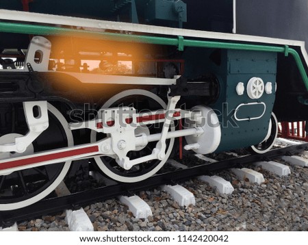 close up image of railway  vintage steam train,Thailand