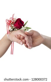 Close Up Image Of Red Corsage On A Woman Wrist