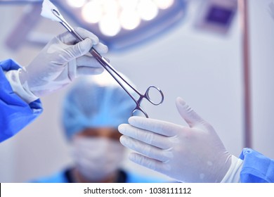 Close up image of a surgical instruments in an operation room