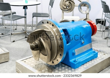 close up impeller made from casting iron of centrifugal pump for transport fluids or liquid in agriculture plumbing petroleum industrial or other application use