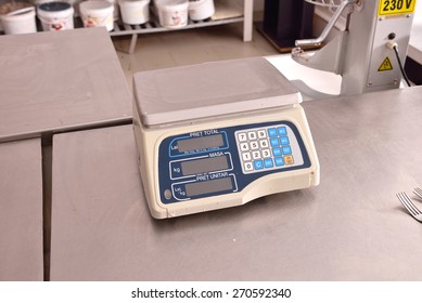 close up industrial scales in the kitchen of a restaurant