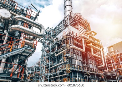 close up Industrial zone,The equipment of oil refining,Close-up of industrial pipelines of an oil-refinery plant,Detail of oil pipeline with valves in large oil refinery, power energy system station.