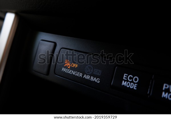 Close up interior dashboard view of the car\
system. Passenger airbag\
system\
\

