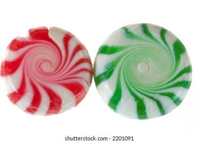 Close Up Of Isolated Red And Green Peppermint Candy For Background