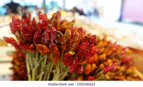Close up of Italian chillies at a market