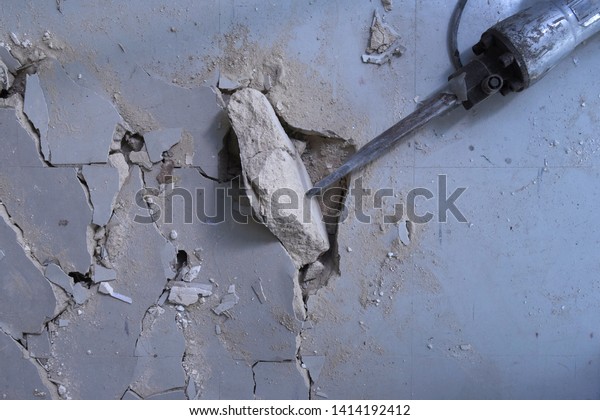 Close Jack Hammer Demolishing Concrete Floor Royalty Free