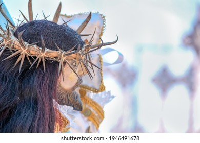 Close Up Of Jesus Christ Doll Head On Western Christianity Representing Divine Mercy And The Main Religious Festivity Of Pentecost