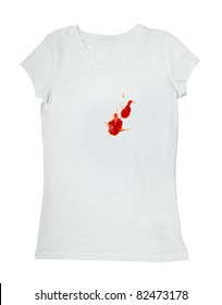 Close Up Ketchup Stains On White T Shirt