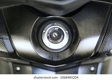 Close up key hole for engine start of motorcycle or big bike. Technology of motorcycle or big bike.