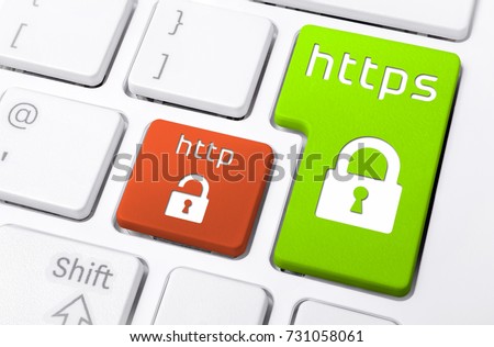 Close Up Of A Keyboard With HTTPS and HTTP Buttons With Lock Icons
