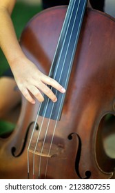 Close Up Kid Finger On Cello String And Plyingin Music Concert Concept