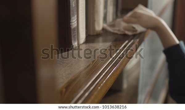 Close Kids Hand Wiping Dust On Stock Photo Edit Now 1013638216