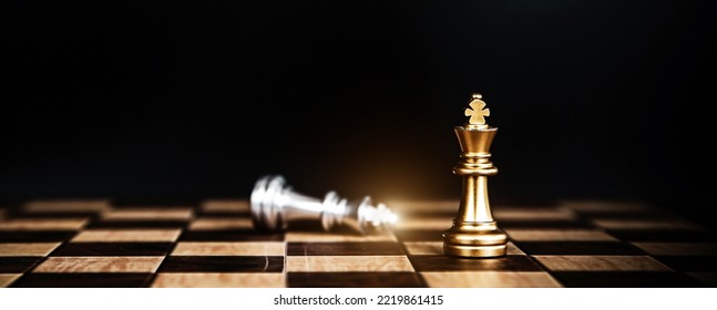 Close Up King Chess Stand Pieces With Falling Chess Concept Of Team Player Or Business Team And Leadership Strategy Or Strategic Planning And Human Resources Organization Risk Management.