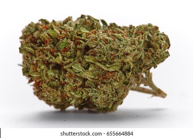 Close Up Of King Louie Strain Medical Marijuana On White Background
