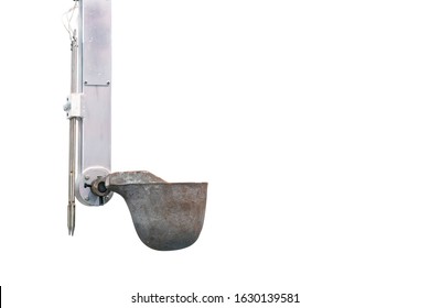 Close Up Ladle For Scoop Molten Metal Such As Aluminum Magnesium And Mechanical Arm With Level Sensor Component Of High Pressure Die Cast Machine  Isolated With Clipping Path